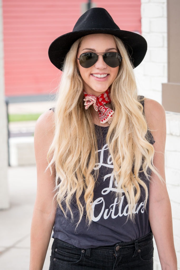 bandana and graphic t shirt