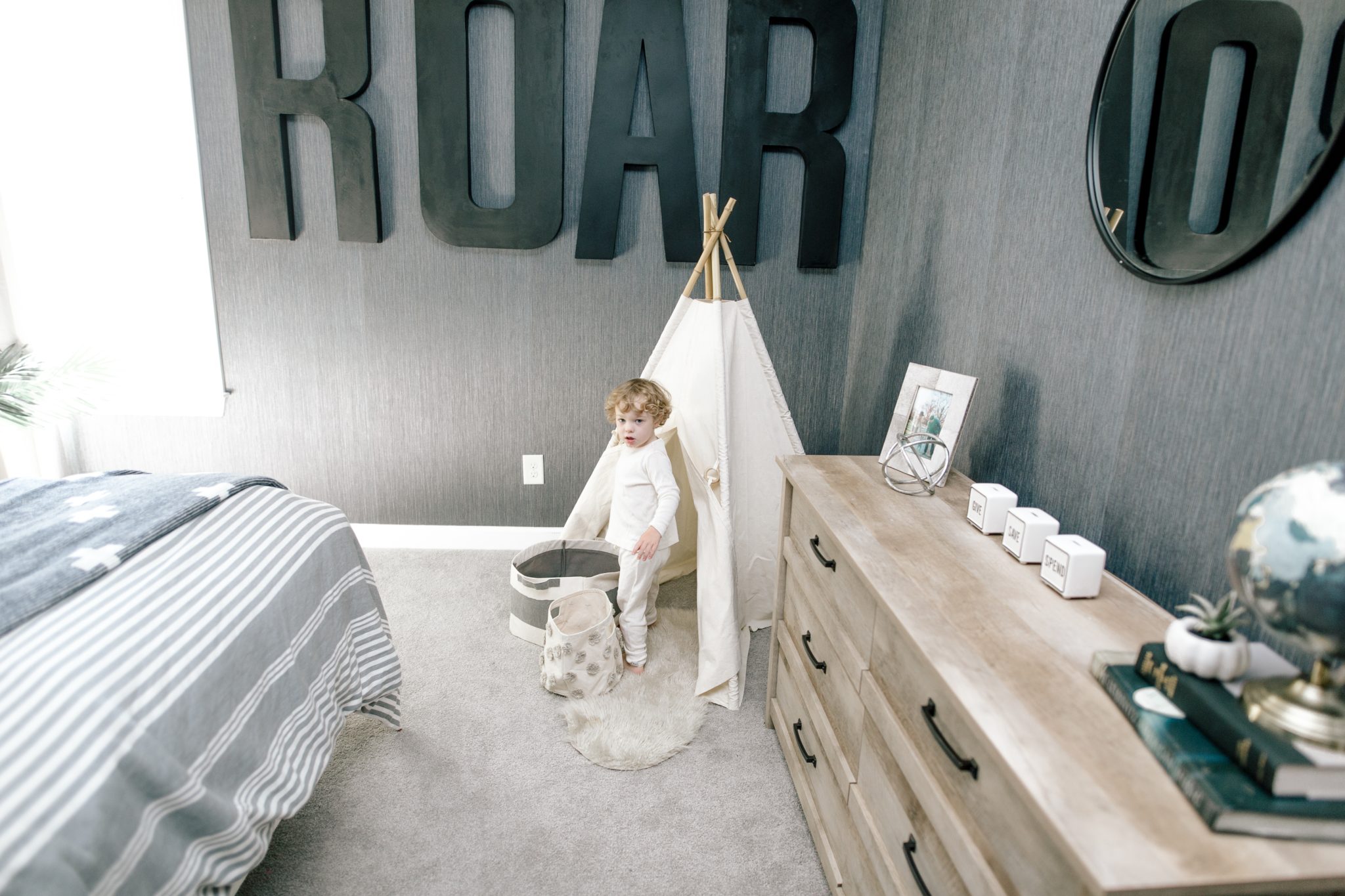 grey dinosaur bedroom